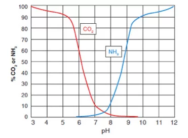 CO 2和pH相關(guān)，影響NH 3的毒性